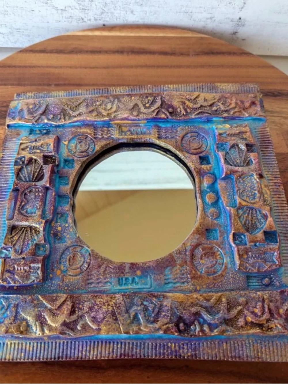 Iridescent Mexican Talavera Style Mirror | Folkart | Wall Art | 9 Inch